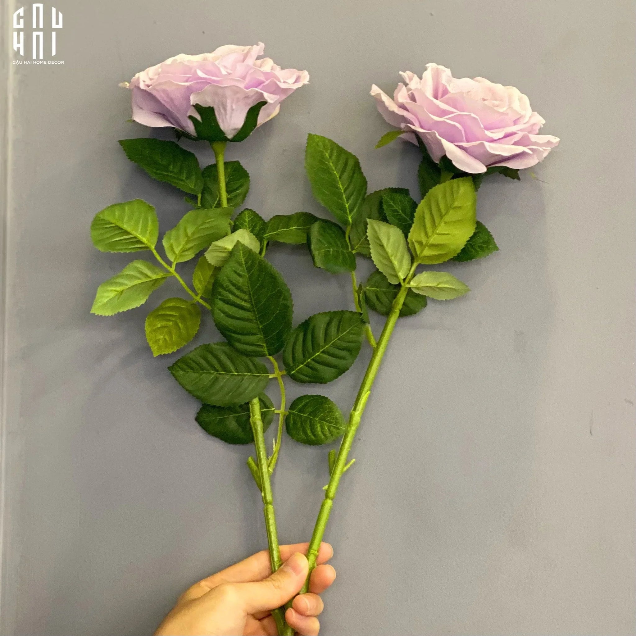 Set 2 Cành Hoa Hồng Ecuador - Tím Nhạt-Hoa Lụa-CẬU HAI HOME DECOR