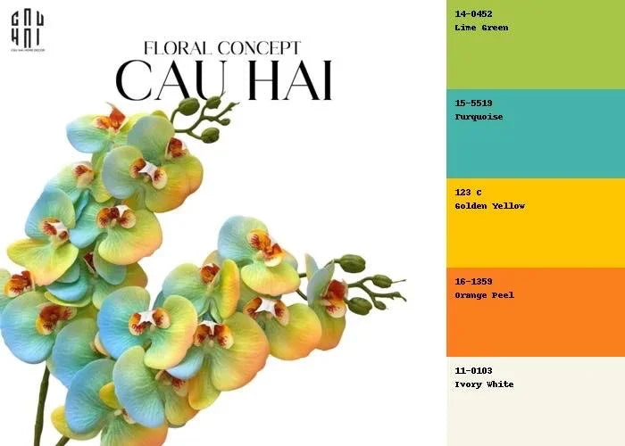 Set 2 Cành Hoa Lan Hồ Điệp - Citrus Turquoise-Hoa Lụa-CẬU HAI HOME DECOR