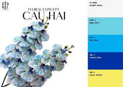 Set 2 Cành Hoa Lan Hồ Điệp - Cool White Blue Aqua-Hoa Lụa-CẬU HAI HOME DECOR