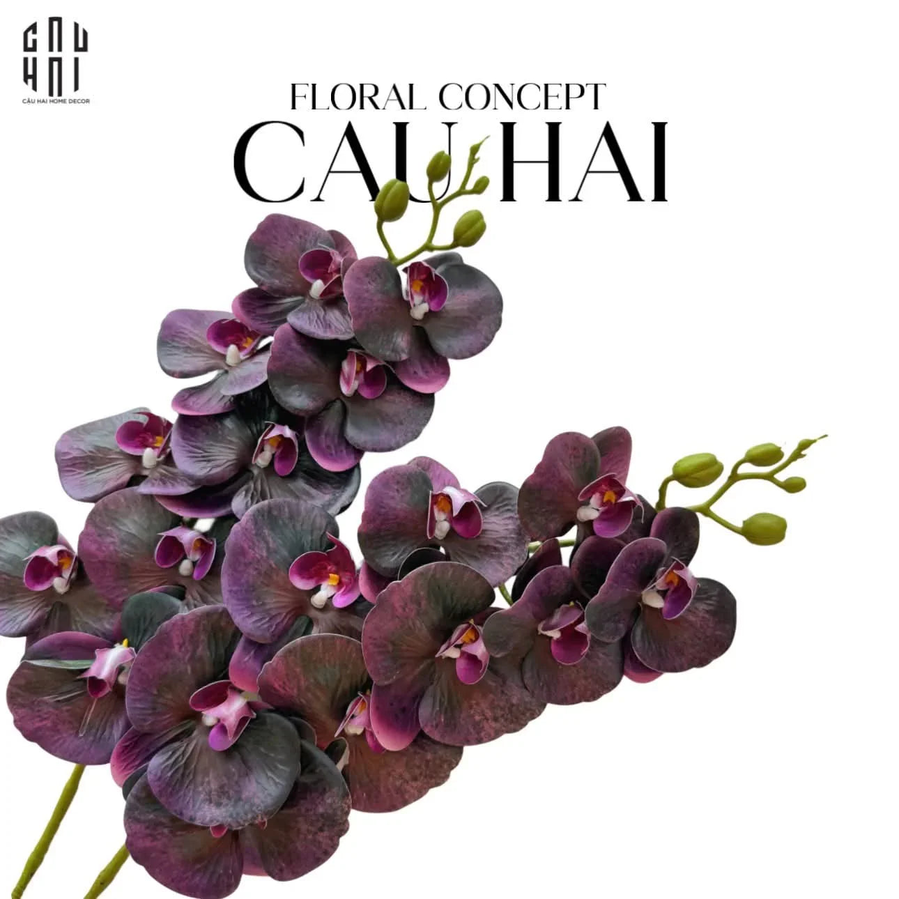 Set 2 Cành Hoa Lan Hồ Điệp - Dark Violet-Hoa Lụa-CẬU HAI HOME DECOR