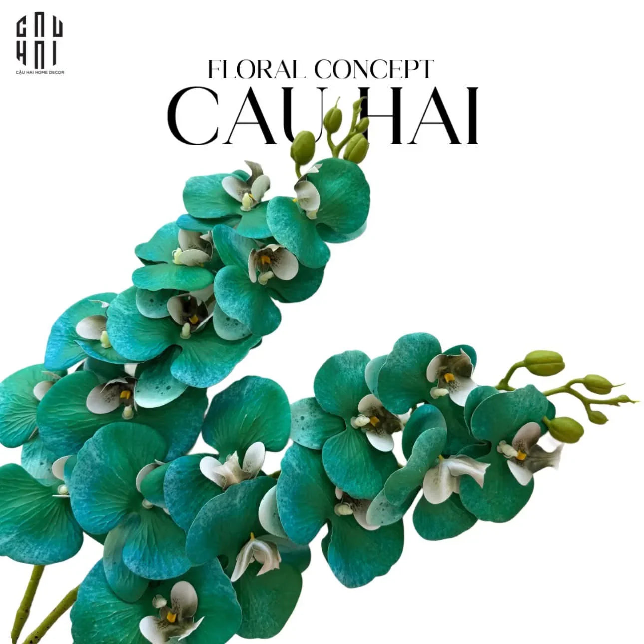 Set 2 Cành Hoa Lan Hồ Điệp - Emerald Greenish-Hoa Lụa-CẬU HAI HOME DECOR