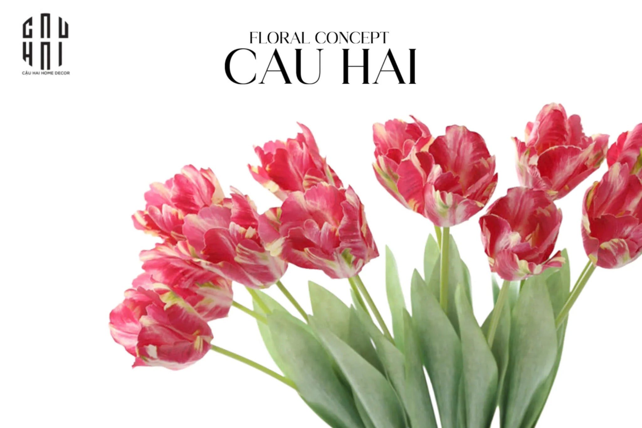 Set 2 Cành Hoa Parrot Tulip Powder Pink / Fuchsia-Hoa Lụa-CẬU HAI HOME DECOR