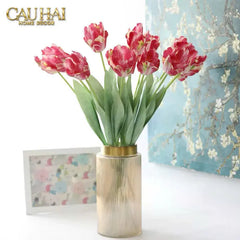 Set 2 Cành Hoa Parrot Tulip Powder Pink / Fuchsia-Hoa Lụa-CẬU HAI HOME DECOR