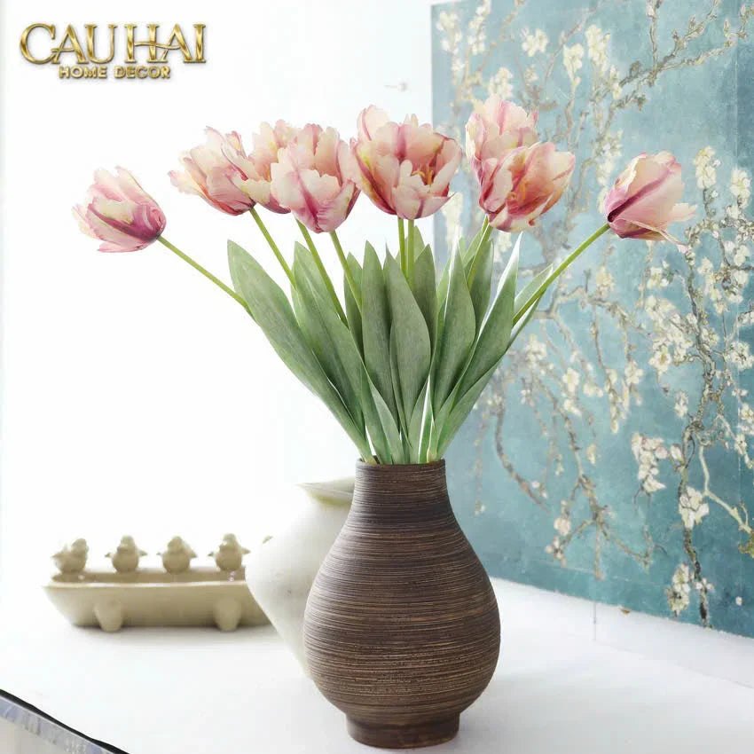 Set 2 Cành Hoa Parrot Tulip Powder Pink / Fuchsia-Hoa Lụa-CẬU HAI HOME DECOR