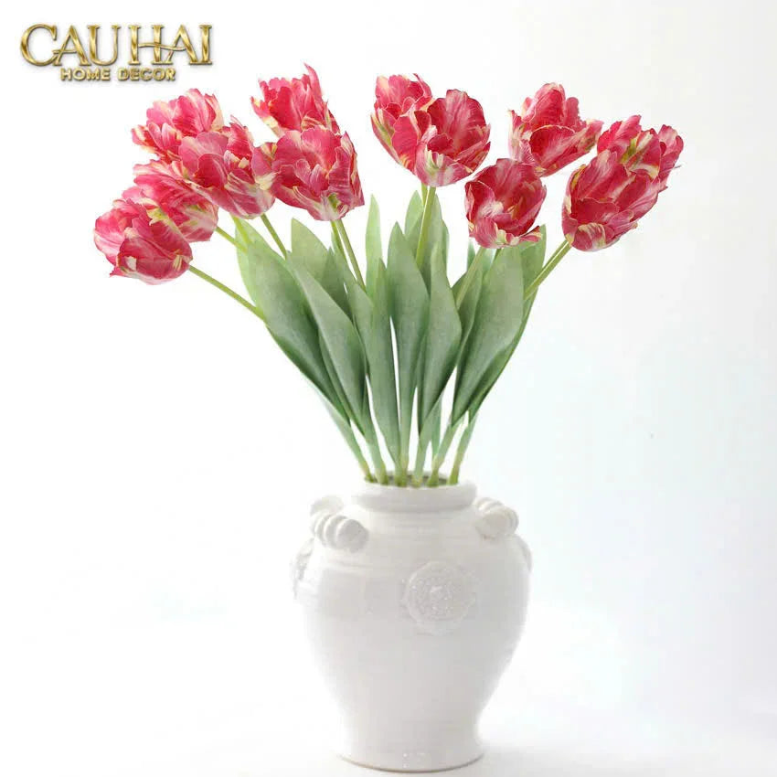 Set 2 Cành Hoa Parrot Tulip Powder Pink / Fuchsia-Hoa Lụa-CẬU HAI HOME DECOR