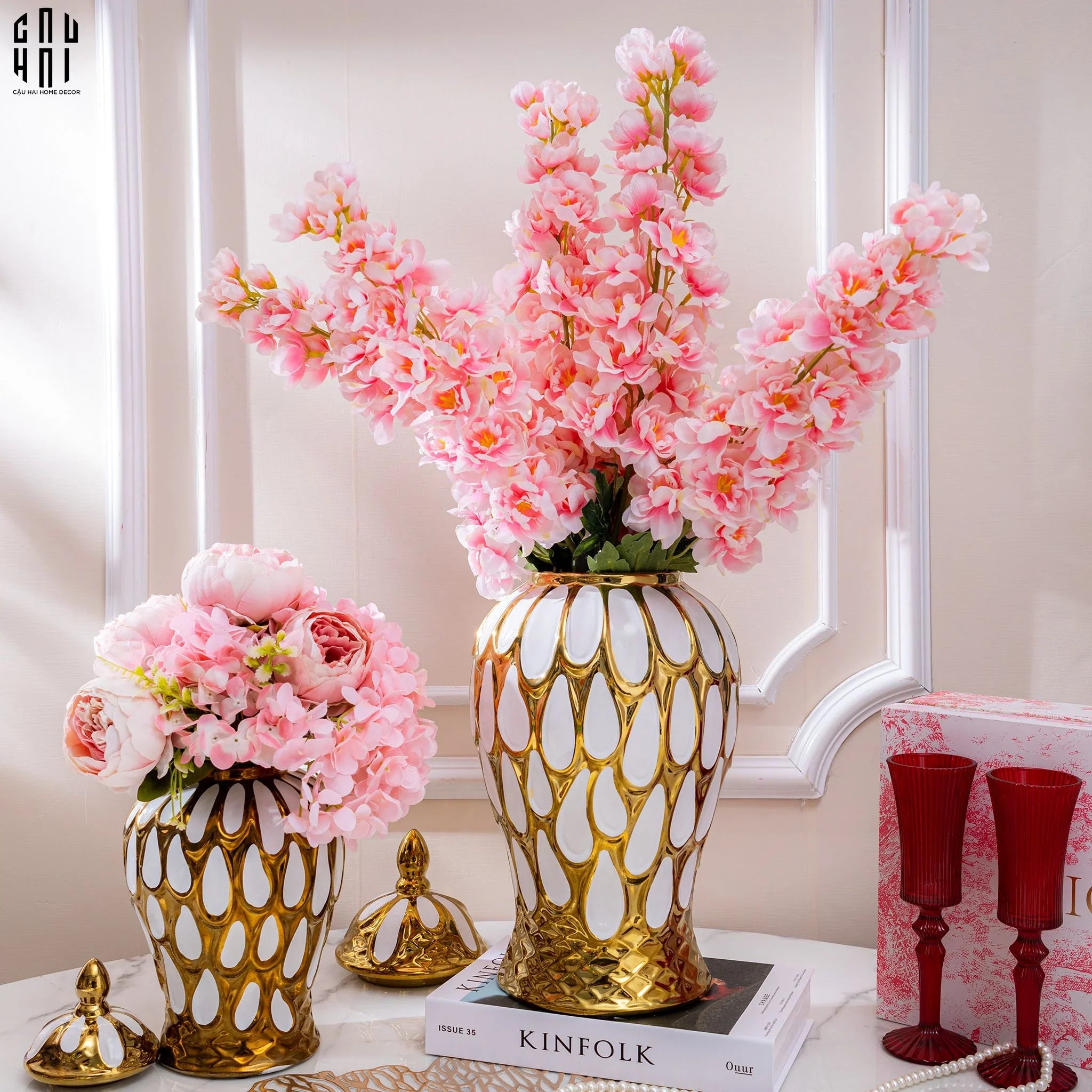 Set 2 Cành Hoa Phi Yến - Delphinium - Hồng Nhạt-Hoa Lụa-CẬU HAI HOME DECOR