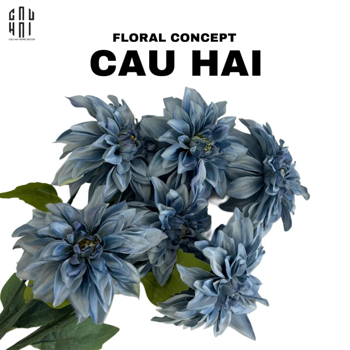 Set 2 Cành Hoa Thược Dược Dahlia - Midnight Blue-Hoa Lụa-CẬU HAI HOME DECOR