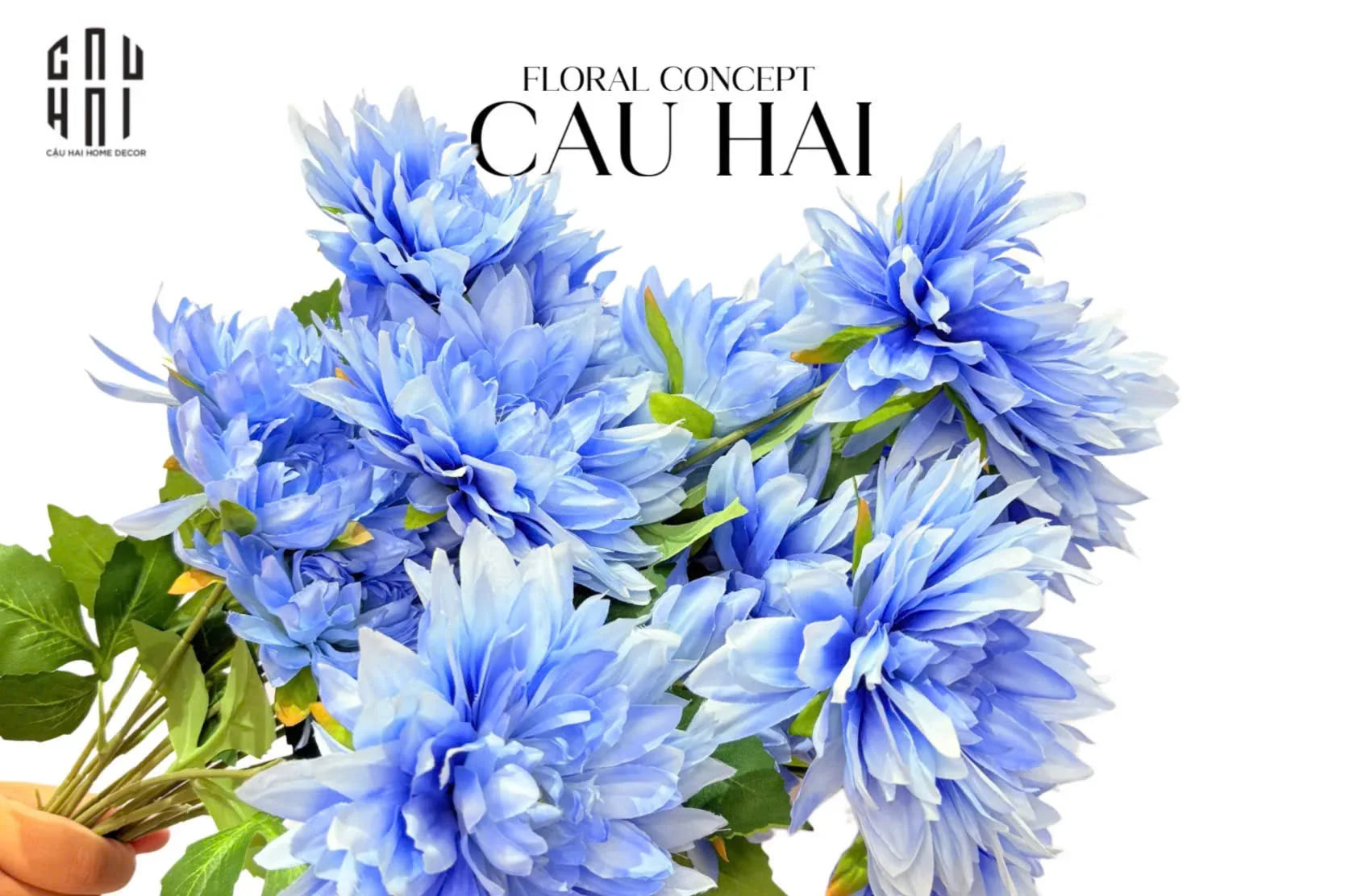 Set 2 Cành Hoa Thược Dược Dahlia - Sky Blue-Hoa Lụa-CẬU HAI HOME DECOR