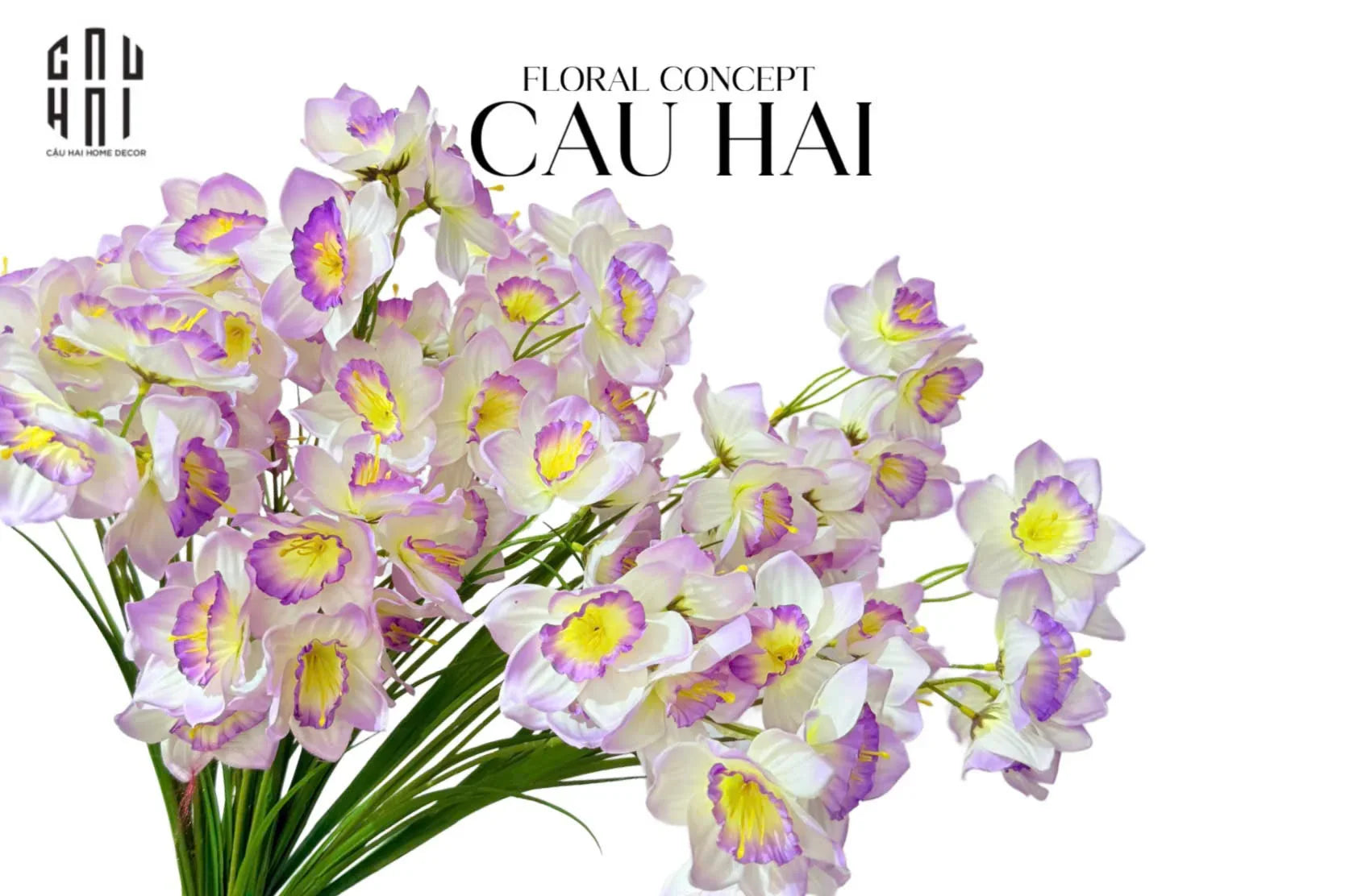 Set 2 Cành Hoa Thuỷ Tiên - Trắng Violet-Hoa Lụa-CẬU HAI HOME DECOR
