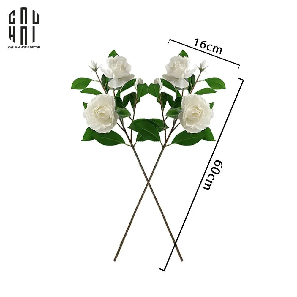 Set 2 Cành Hoa Trà Trắng-Hoa Lụa-CẬU HAI HOME DECOR