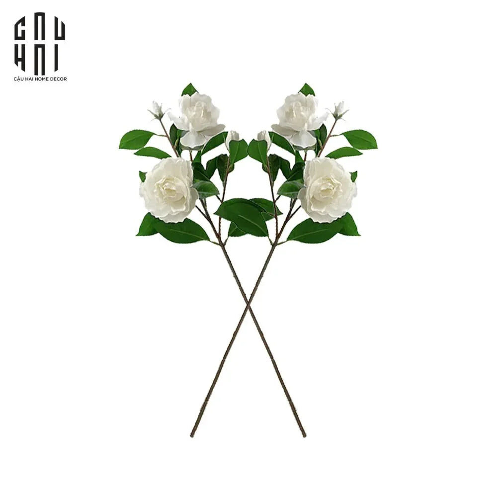 Set 2 Cành Hoa Trà Trắng-Hoa Lụa-CẬU HAI HOME DECOR