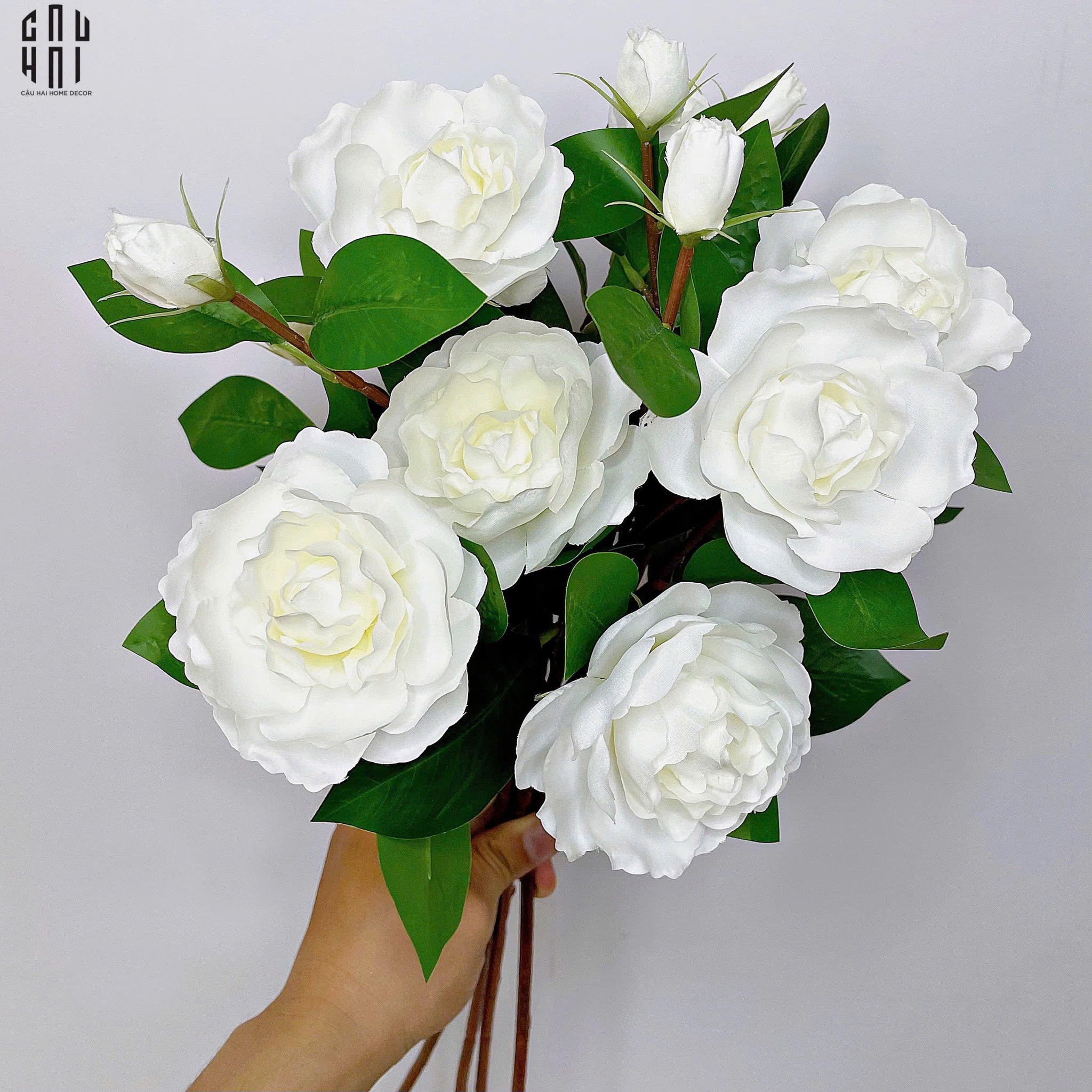 Set 2 Cành Hoa Trà Trắng-Hoa Lụa-CẬU HAI HOME DECOR