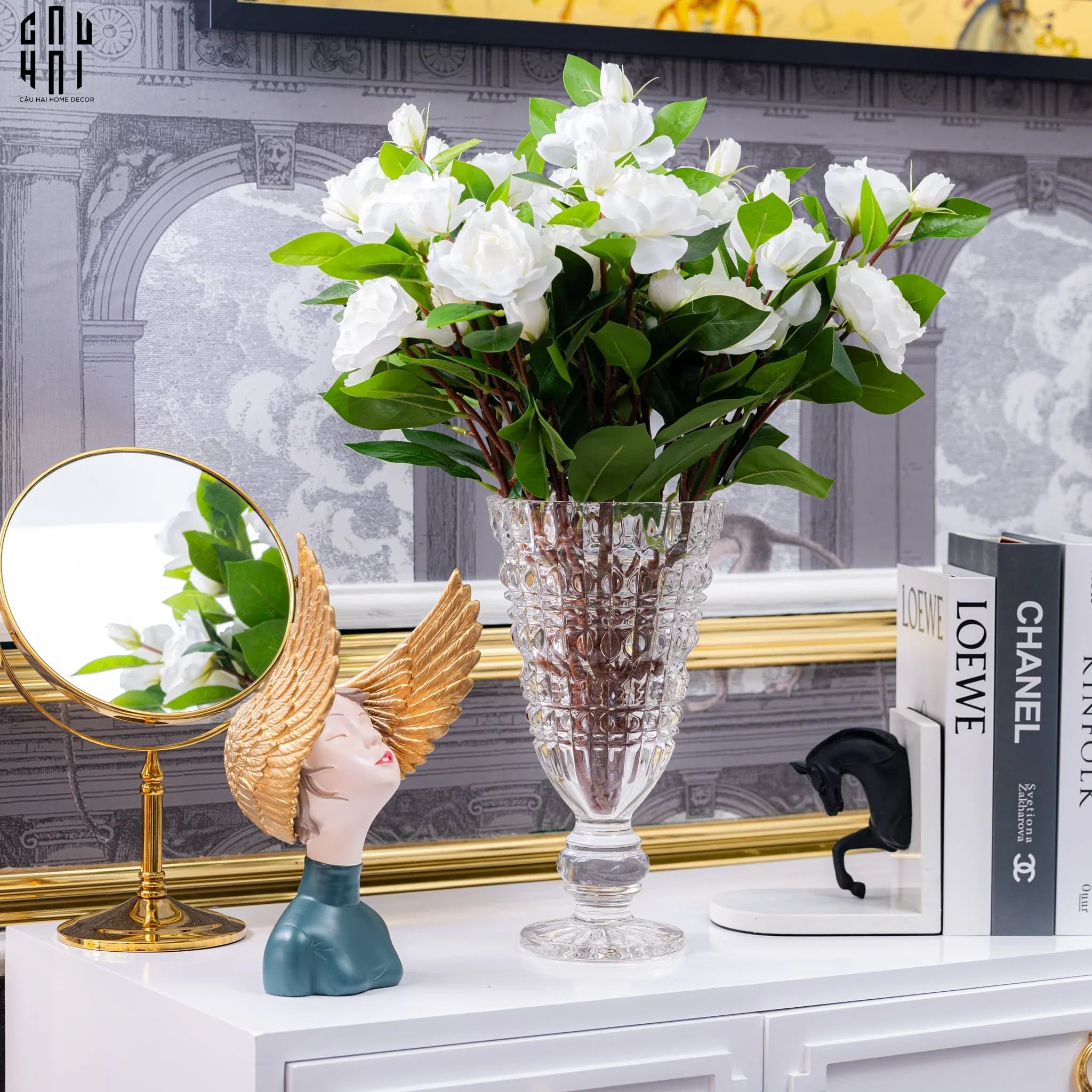 Set 2 Cành Hoa Trà Trắng-Hoa Lụa-CẬU HAI HOME DECOR