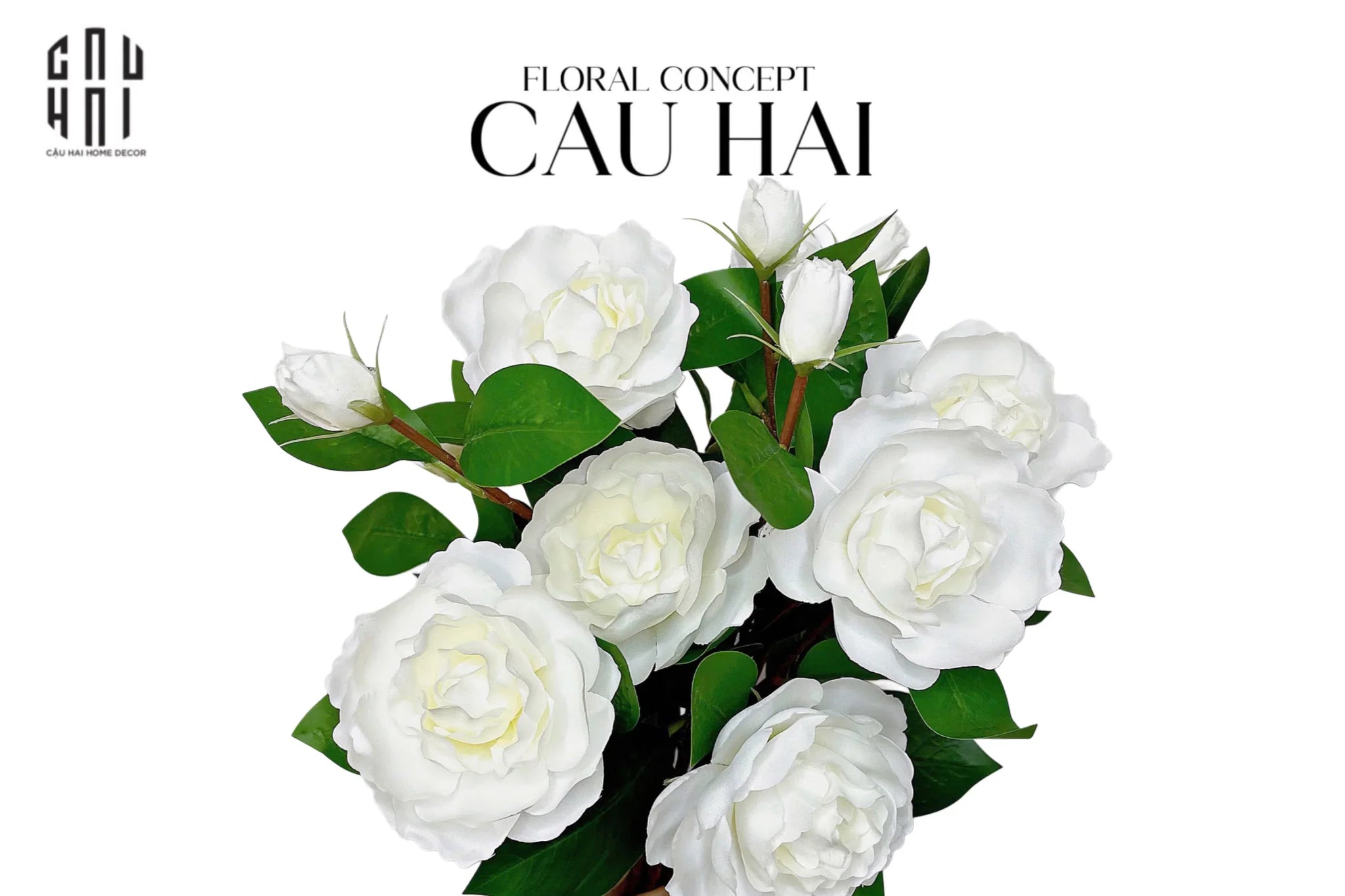 Set 2 Cành Hoa Trà Trắng-Hoa Lụa-CẬU HAI HOME DECOR