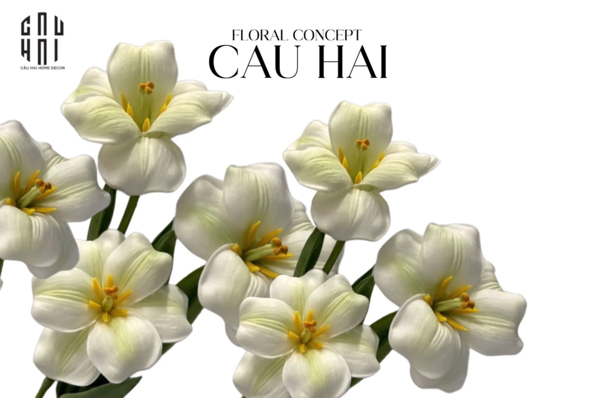 Set 2 Cành Hoa Tulip Blooming - White Green-Hoa Lụa-CẬU HAI HOME DECOR