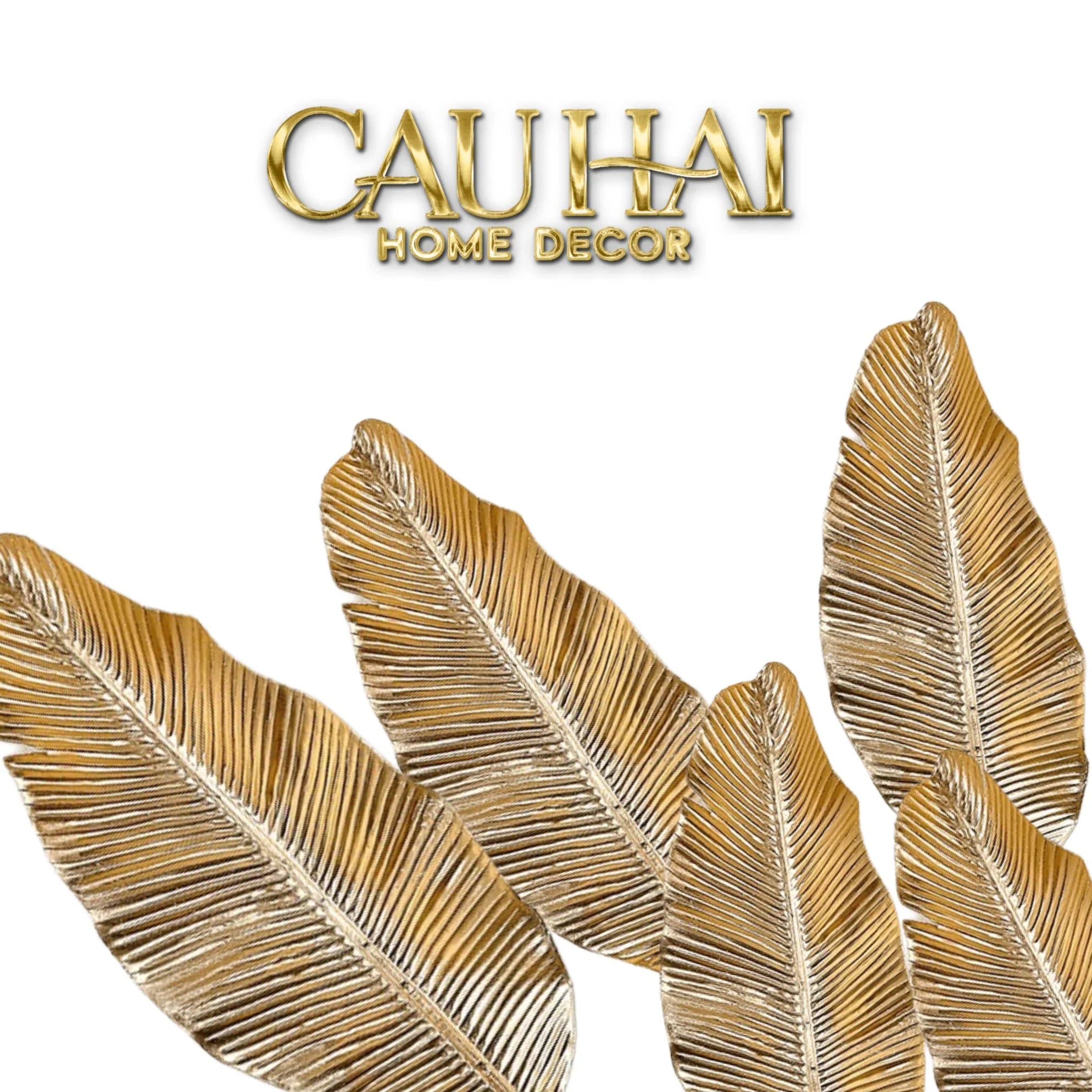 Set 2 Cành Lá Gold Kim Diệp Phú Quý – Golden Leaf Branches-Hoa Lụa-CẬU HAI HOME DECOR