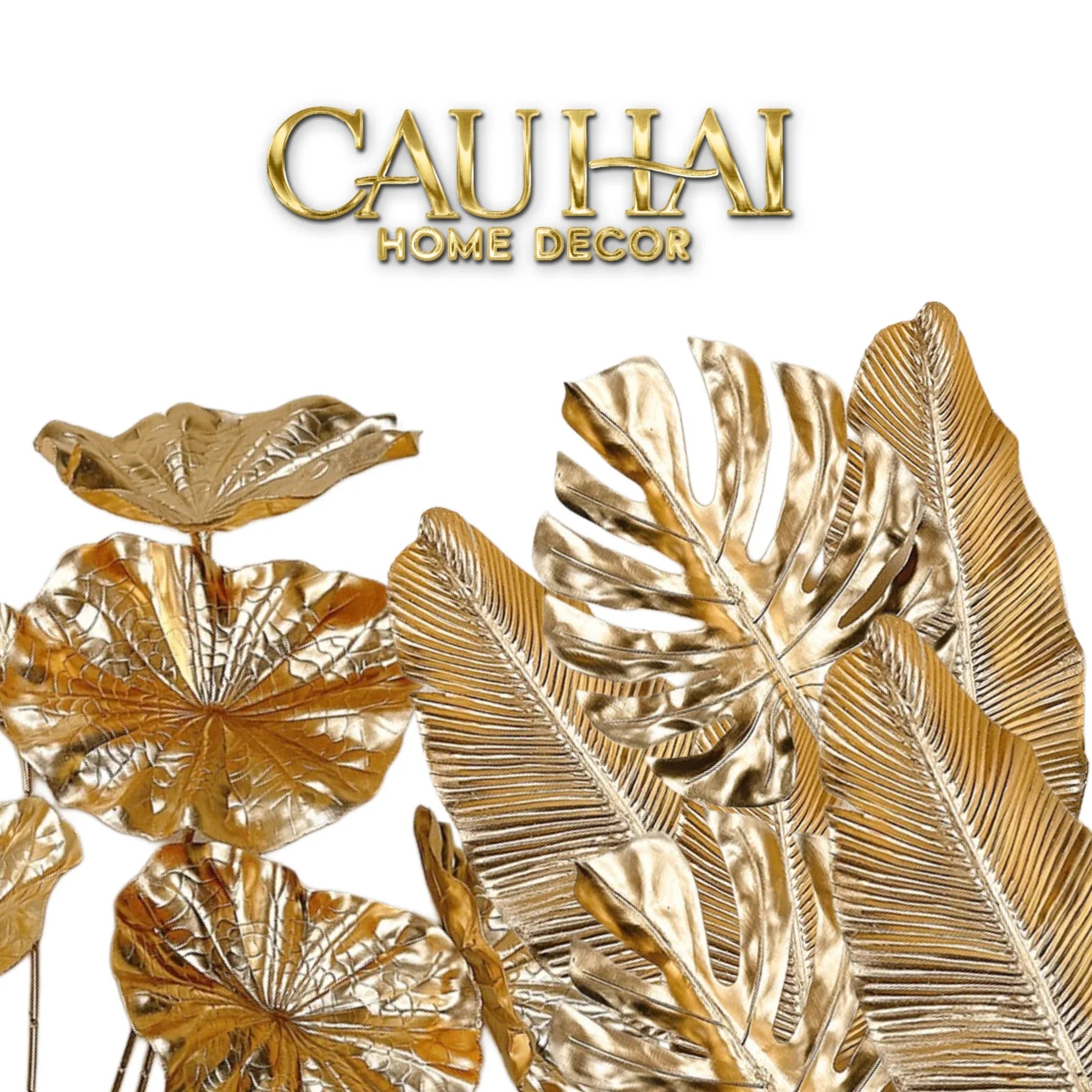 Set 2 Cành Lá Gold Kim Diệp Phú Quý – Golden Leaf Branches-Hoa Lụa-CẬU HAI HOME DECOR