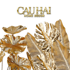 Set 2 Cành Lá Gold Kim Diệp Phú Quý – Golden Leaf Branches-Hoa Lụa-CẬU HAI HOME DECOR