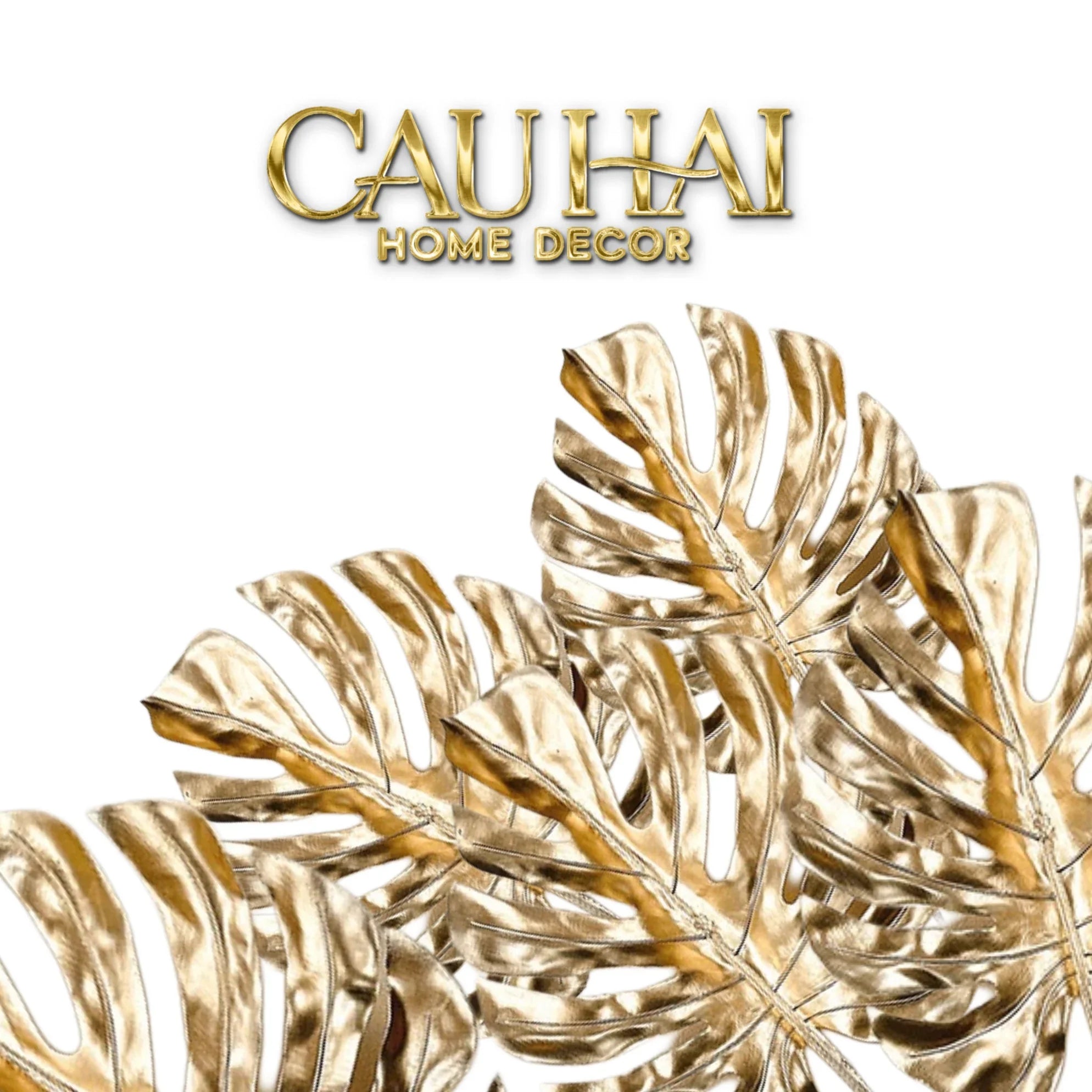 Set 2 Cành Lá Gold Kim Diệp Phú Quý – Golden Leaf Branches-Hoa Lụa-CẬU HAI HOME DECOR