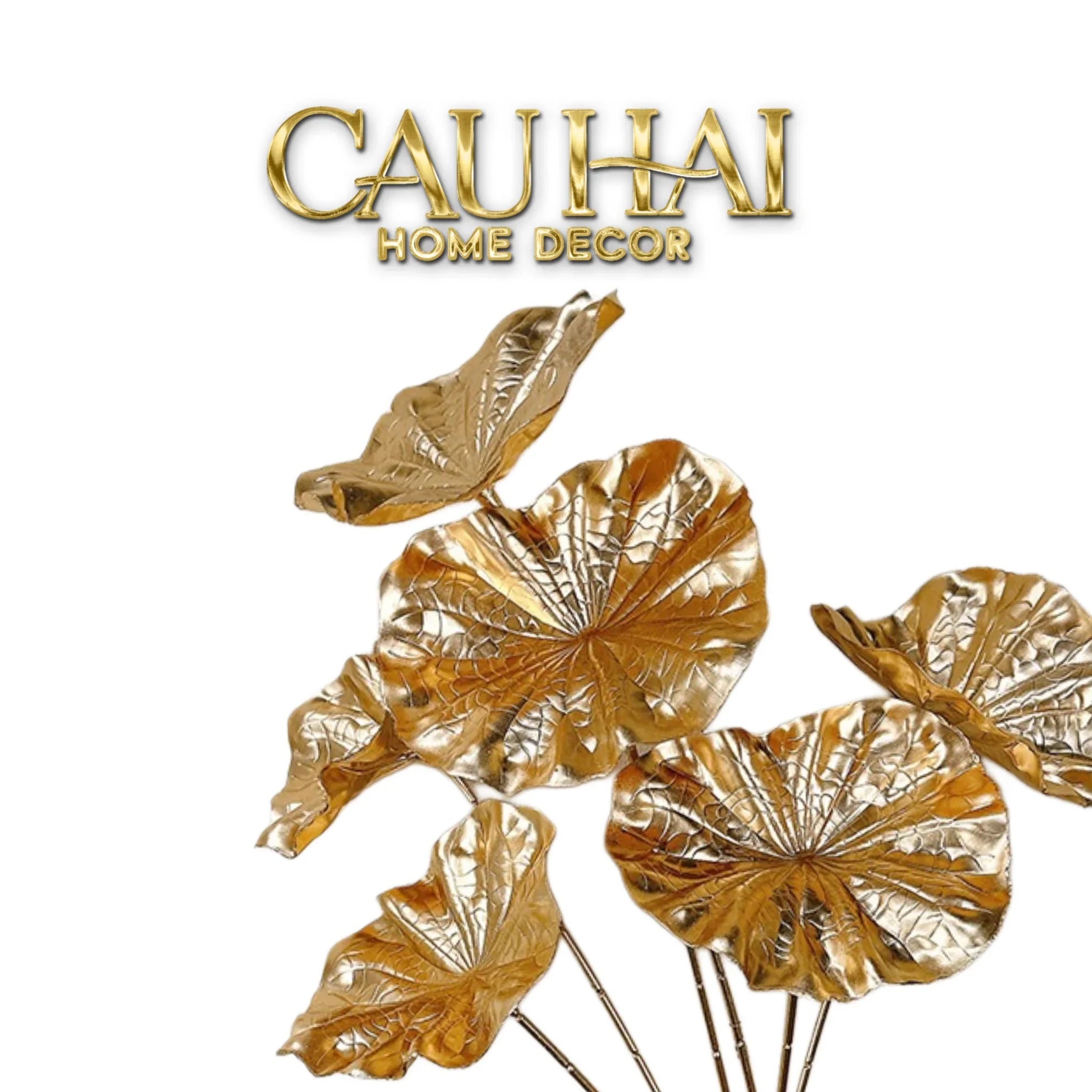 Set 2 Cành Lá Gold Kim Diệp Phú Quý – Golden Leaf Branches-Hoa Lụa-CẬU HAI HOME DECOR