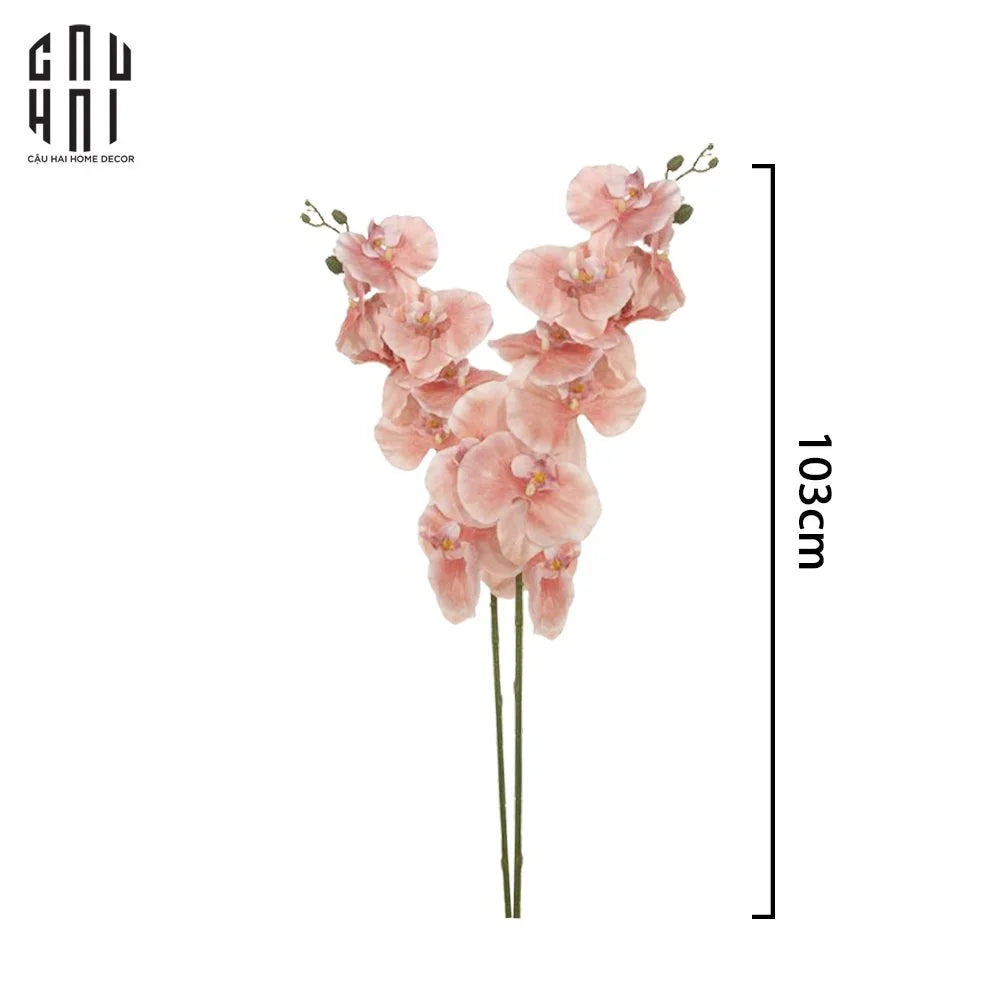 Set 2 Cành Lan Hồ Điệp Cánh Xoăn - Hồng-Hoa Lụa-CẬU HAI HOME DECOR