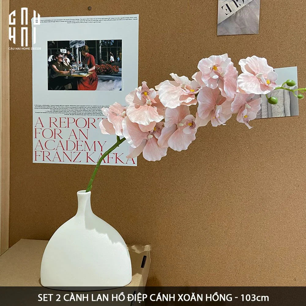 Set 2 Cành Lan Hồ Điệp Cánh Xoăn - Hồng-Hoa Lụa-CẬU HAI HOME DECOR