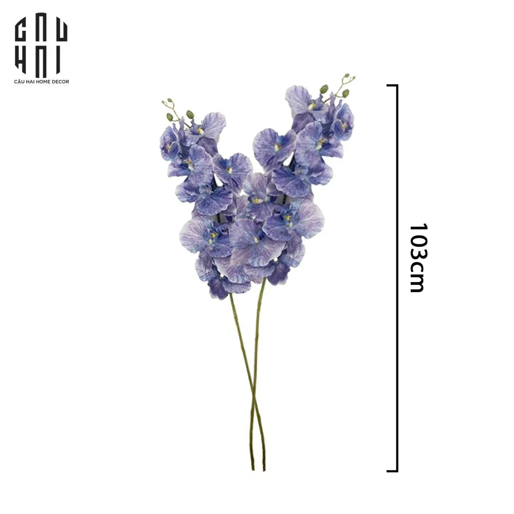 Set 2 Cành Lan Hồ Điệp Cánh Xoăn - Xanh Tím-Hoa Lụa-CẬU HAI HOME DECOR
