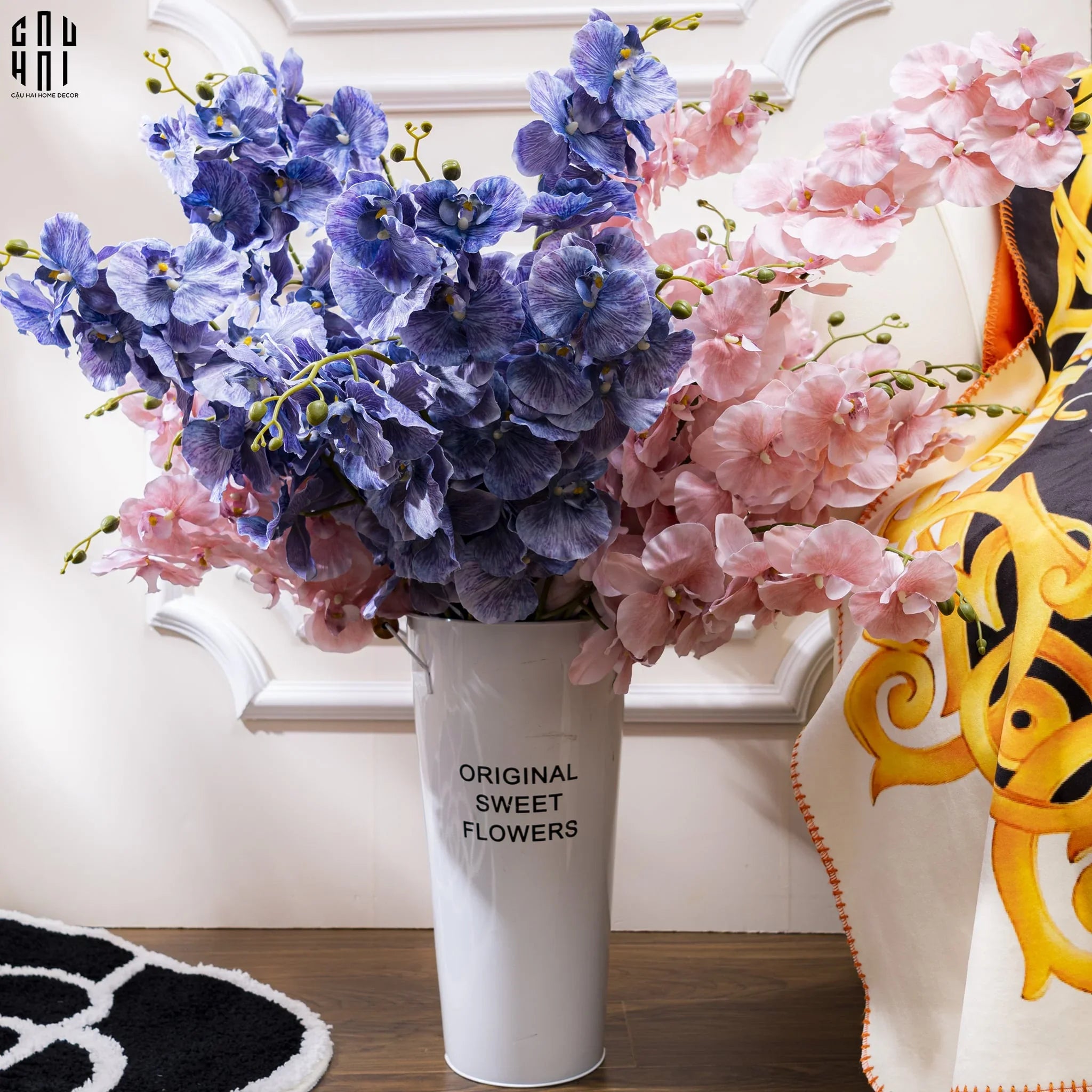 Set 2 Cành Lan Hồ Điệp Cánh Xoăn - Xanh Tím-Hoa Lụa-CẬU HAI HOME DECOR