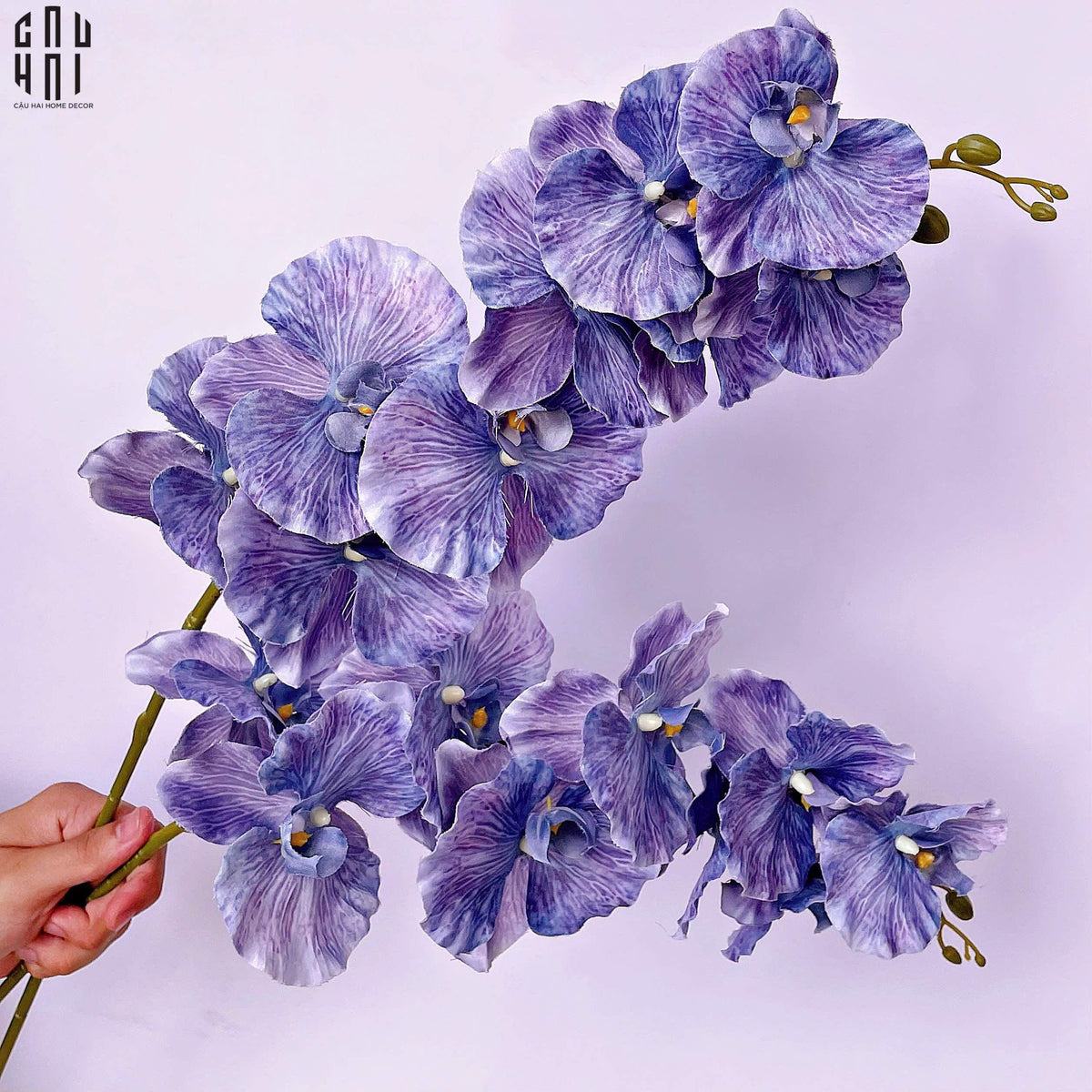 Set 2 Cành Lan Hồ Điệp Cánh Xoăn - Xanh Tím-Hoa Lụa-Đối tác tại Trung Quốc theo từng đơn đặt hàng-CẬU HAI HOME DECOR