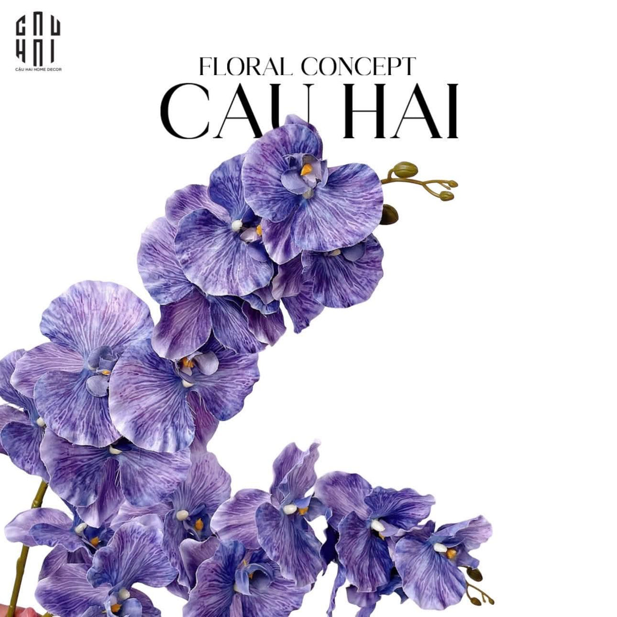 Set 2 Cành Lan Hồ Điệp Cánh Xoăn - Xanh Tím-Hoa Lụa-Đối tác tại Trung Quốc theo từng đơn đặt hàng-CẬU HAI HOME DECOR
