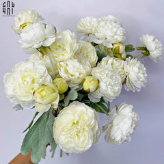 Set 2 Cành Mao Lương Ranunculus - Trắng-Hoa Lụa-CẬU HAI HOME DECOR