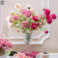 Set 2 Cành Mao Lương Ranunculus - Trắng-Hoa Lụa-CẬU HAI HOME DECOR