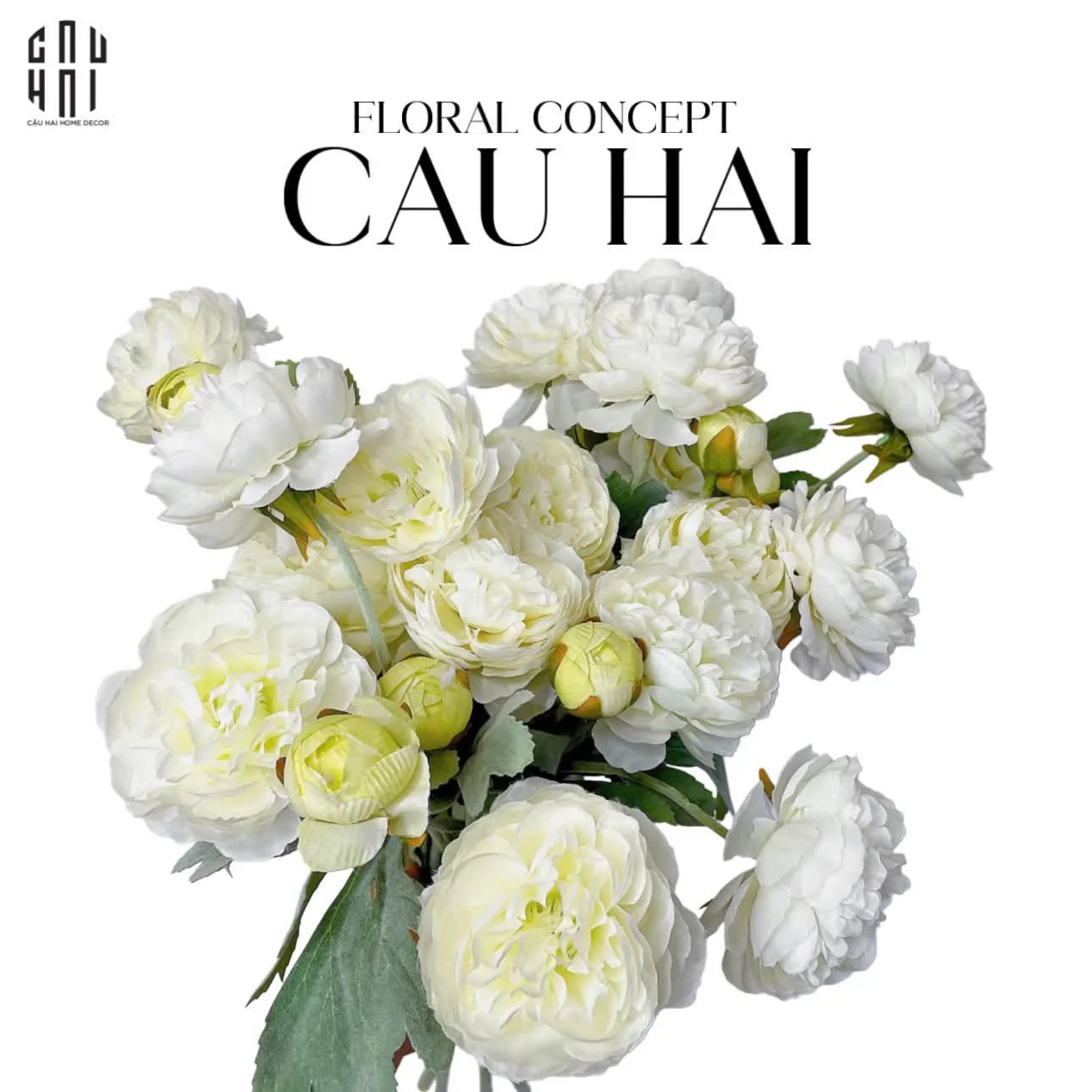 Set 2 Cành Mao Lương Ranunculus - Trắng-Hoa Lụa-CẬU HAI HOME DECOR