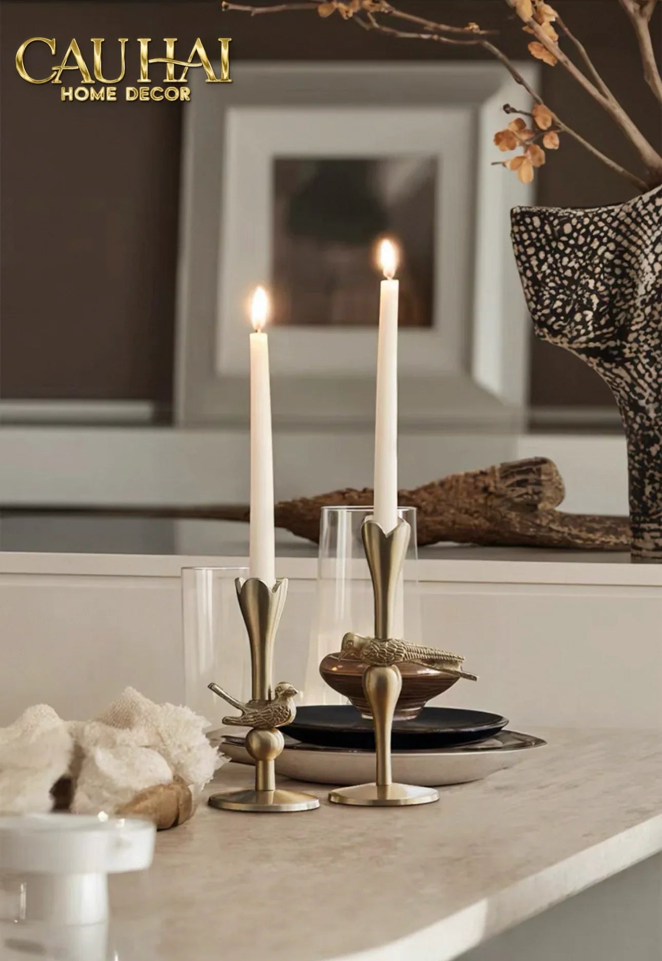 Set 2 Đế Nến Đồng Brasson Bird Harmonia Candle Holders-ĐÈN TRANG TRÍ-CẬU HAI HOME DECOR