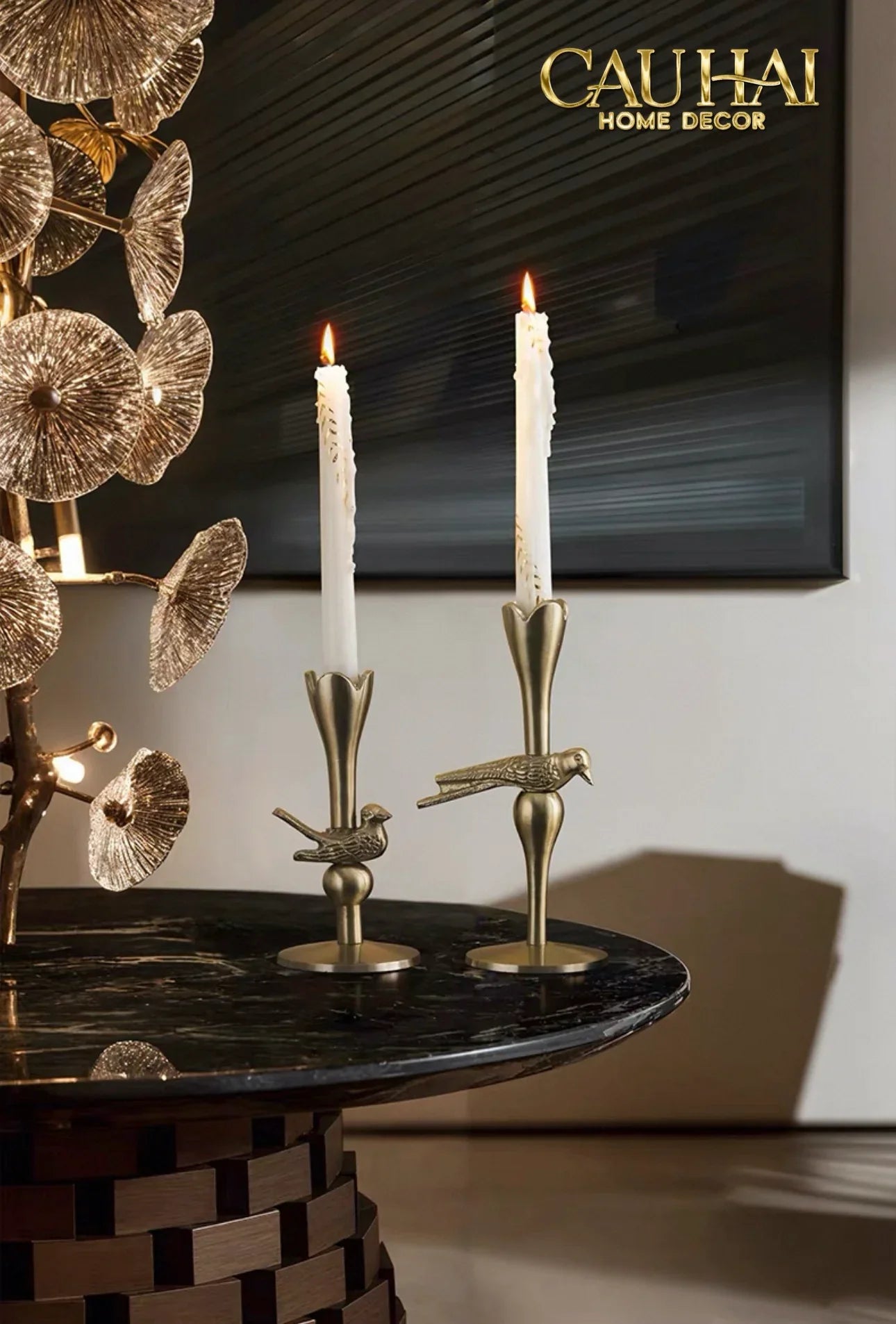 Set 2 Đế Nến Đồng Brasson Bird Harmonia Candle Holders-CẬU HAI HOME DECOR