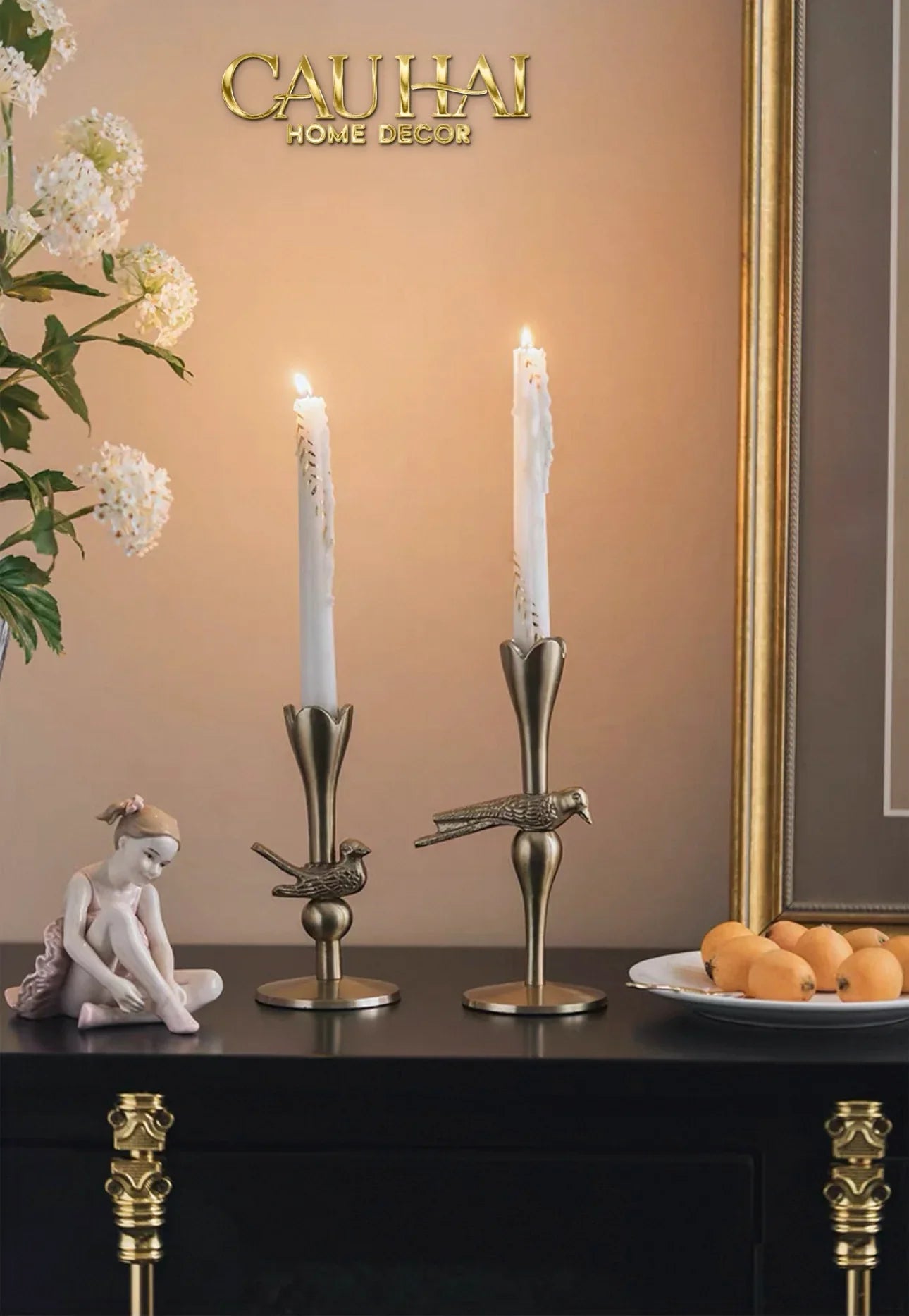 Set 2 Đế Nến Đồng Brasson Bird Harmonia Candle Holders-CẬU HAI HOME DECOR