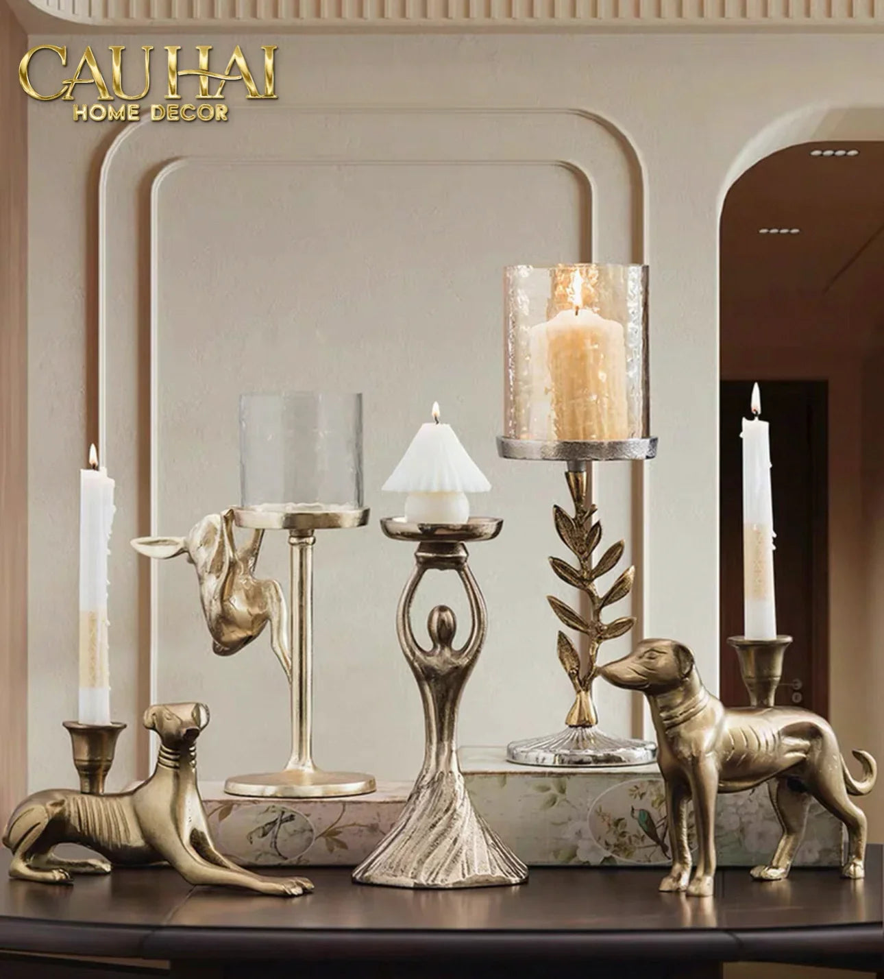 Set 2 Đế Nến Đồng Brasson Bird Harmonia Candle Holders-CẬU HAI HOME DECOR