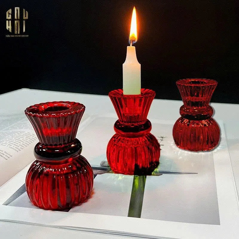 Set 2 Đế Nến Pha Lê Rouge Éclat-ĐẾ NẾN-CẬU HAI HOME DECOR