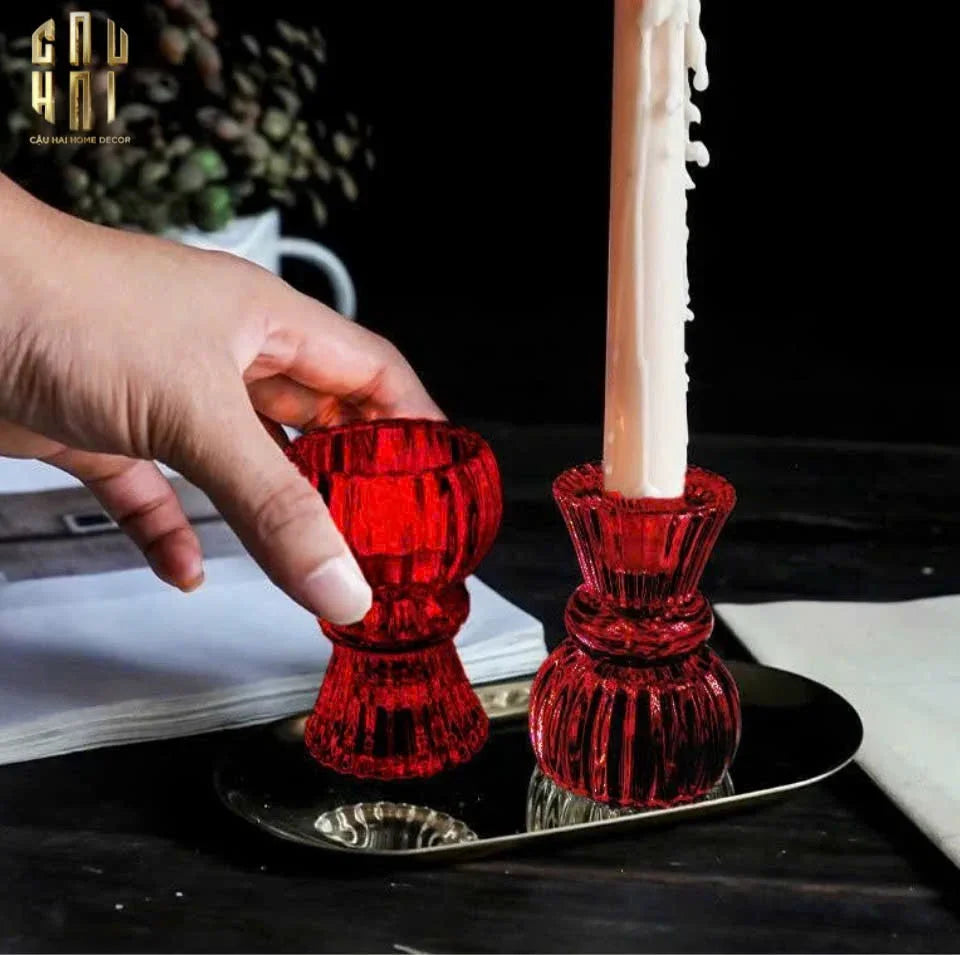 Set 2 Đế Nến Pha Lê Rouge Éclat-ĐẾ NẾN-CẬU HAI HOME DECOR