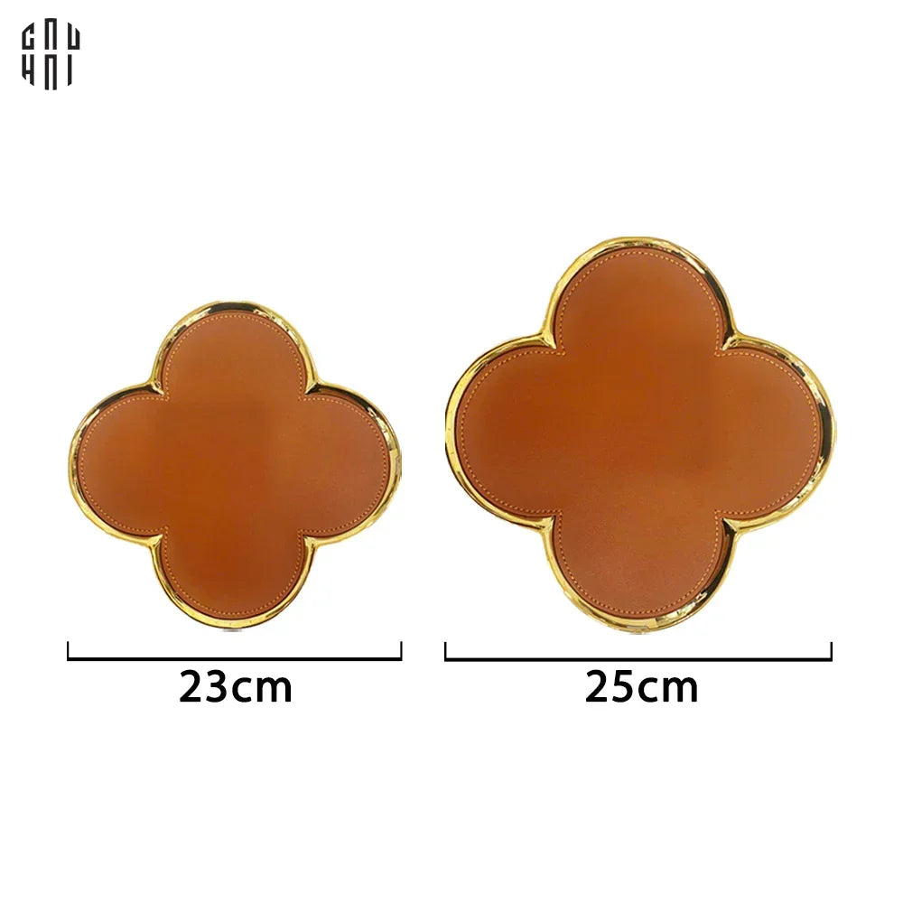 Set 2 Đĩa Sứ Bọc Da Fleur De Monogram - Gold Lignes-CẬU HAI HOME DECOR
