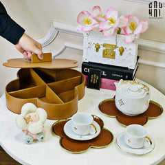 Set 2 Đĩa Sứ Bọc Da Fleur De Monogram - Gold Lignes-SET CHÉN DĨA-CẬU HAI HOME DECOR
