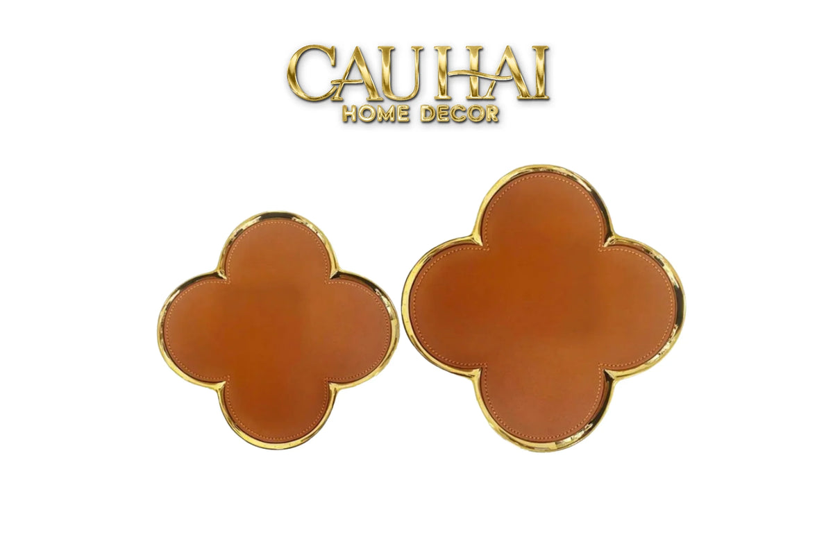 Set 2 Đĩa Sứ Bọc Da Fleur De Monogram - Gold Lignes-SET CHÉN DĨA-Đối tác tại Trung Quốc theo từng đơn đặt hàng-CẬU HAI HOME DECOR