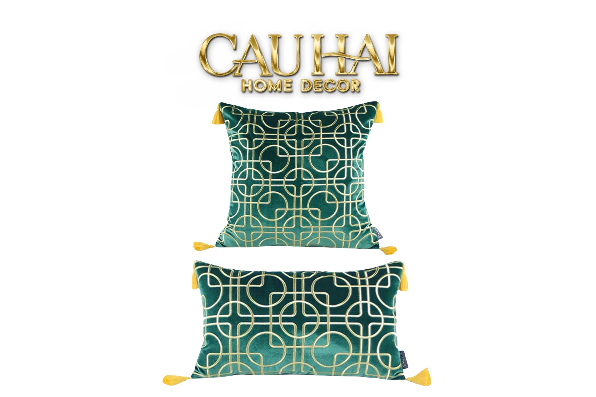 Set 2 Gối Nhung Emerald Lumina Grid 45X45/-VỎ GỐI-CẬU HAI HOME DECOR