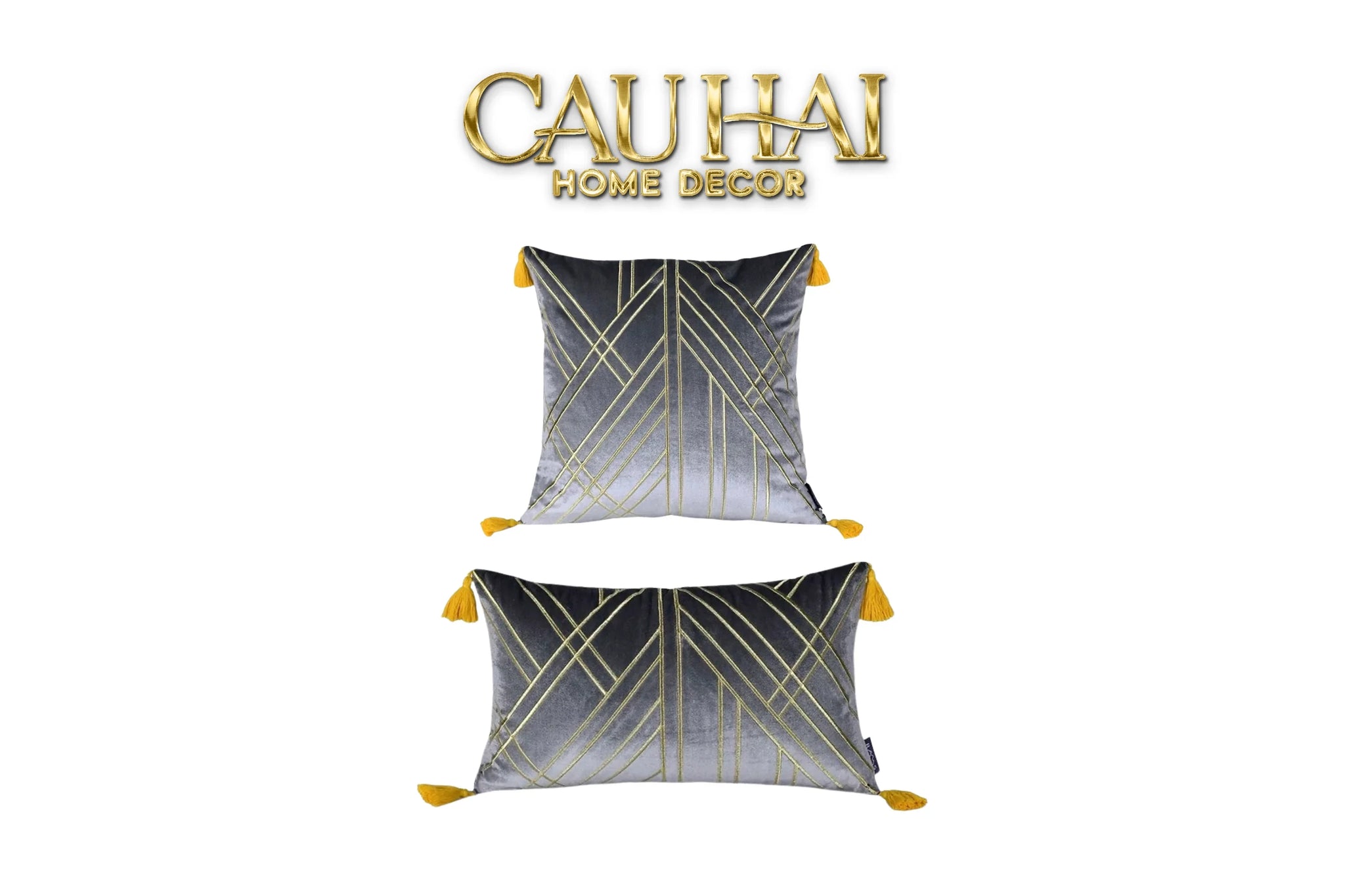 Set 2 Gối Nhung Radiant Velour Golden Vector Lines 45 30X50-VỎ GỐI-CẬU HAI HOME DECOR