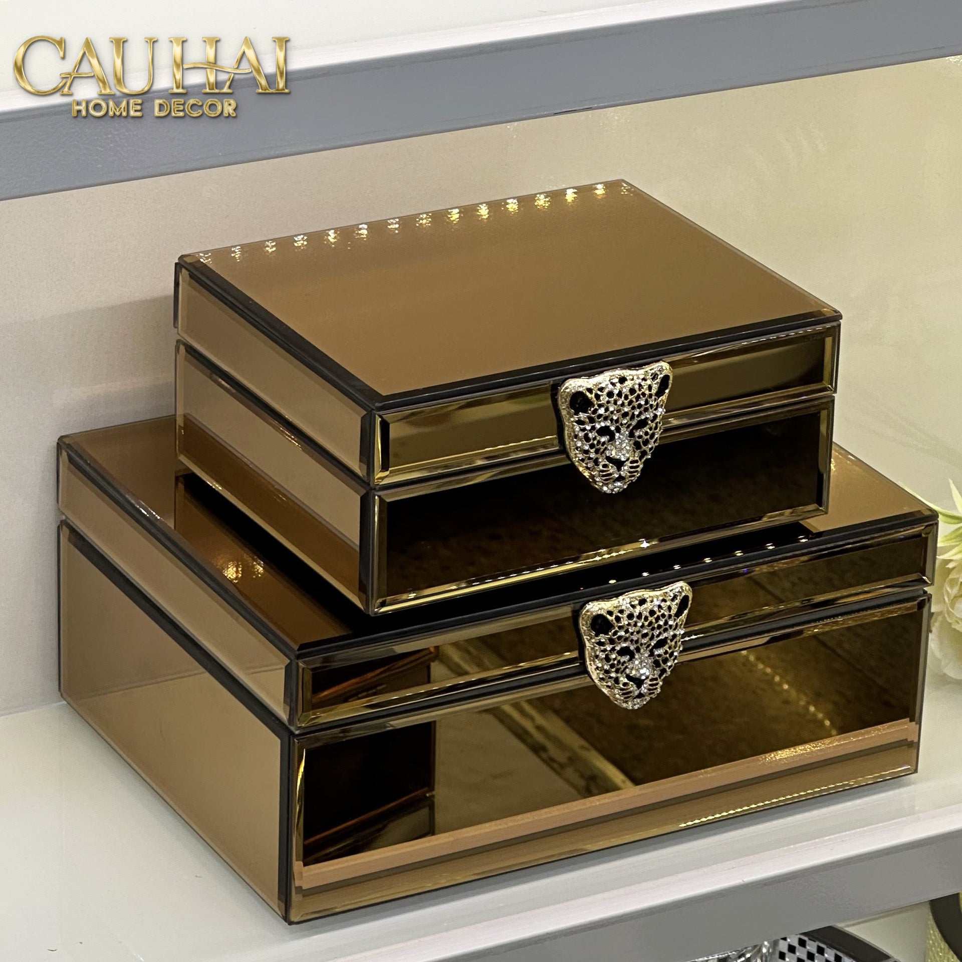 Set 2 Hộp Trang Sức Mirror Chữ Nhật Panther Argenté Bronze-HỘP TRANG SỨC-CẬU HAI HOME DECOR