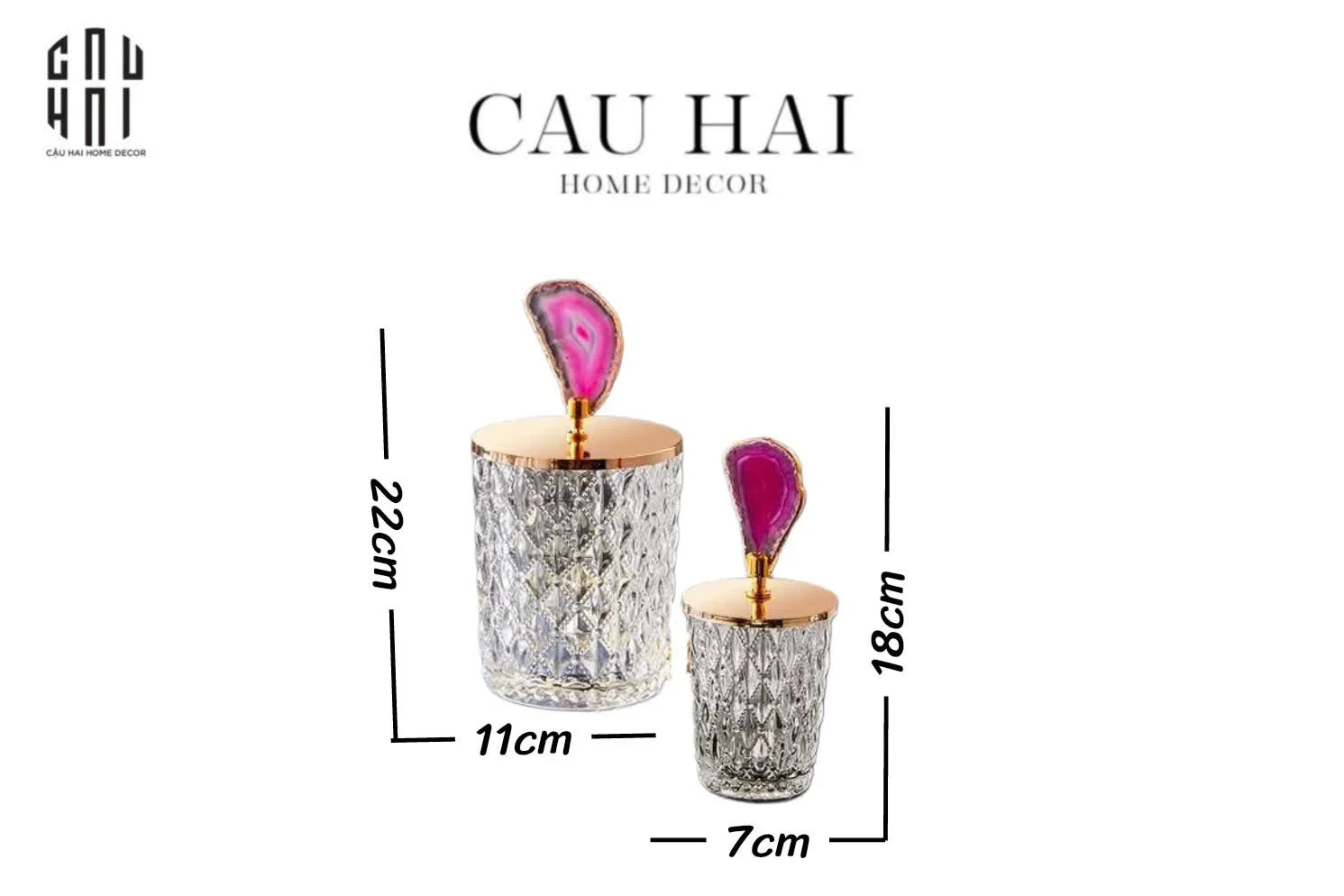 Set 2 Lọ Đá Mã Não - Quartz Pink-HŨ TRANG TRÍ-CẬU HAI HOME DECOR