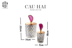 Set 2 Lọ Đá Mã Não - Quartz Pink-HŨ TRANG TRÍ-CẬU HAI HOME DECOR