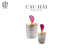 Set 2 Lọ Đá Mã Não - Quartz Pink-HŨ TRANG TRÍ-CẬU HAI HOME DECOR