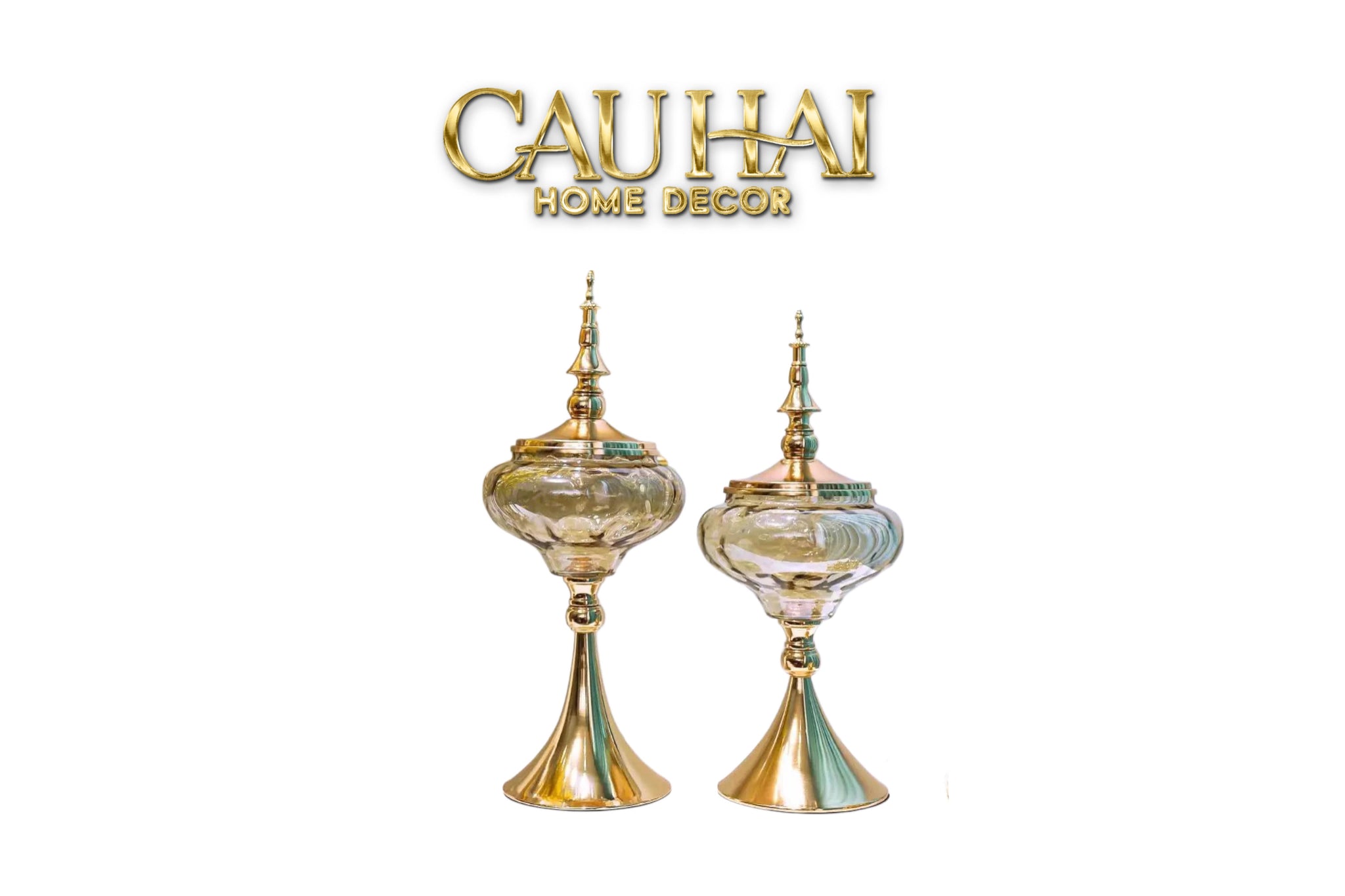 Set 2 Lọ Kẹo Imperial Crown Vessel H42/44-Lọ kẹo Canister Bonbonnière-CẬU HAI HOME DECOR