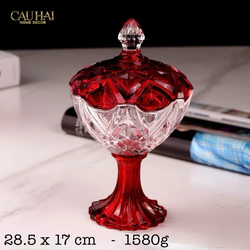Set 2 Lọ Kẹo Pha Lê Đỏ Ruby Candy Lumiere Bonbonnière H21/H28-CẬU HAI HOME DECOR